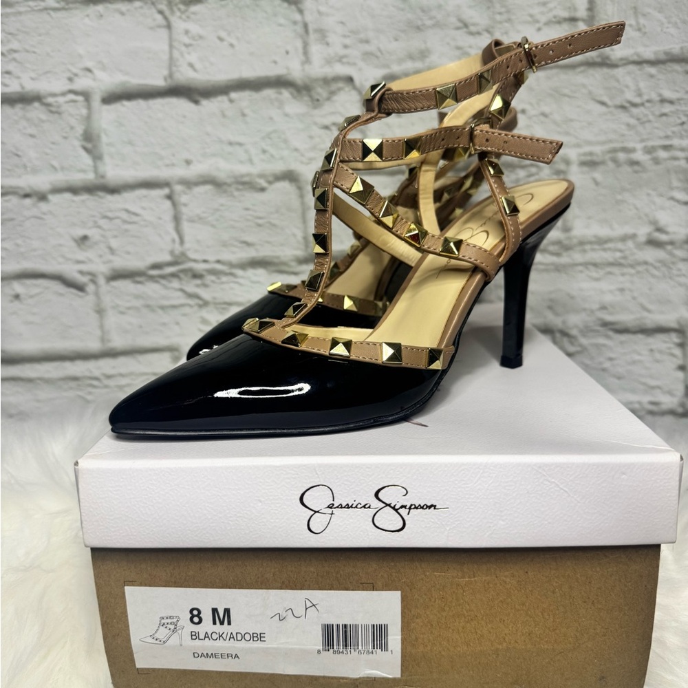 Jessica Simpson Black Patent Heels with Gold Studs